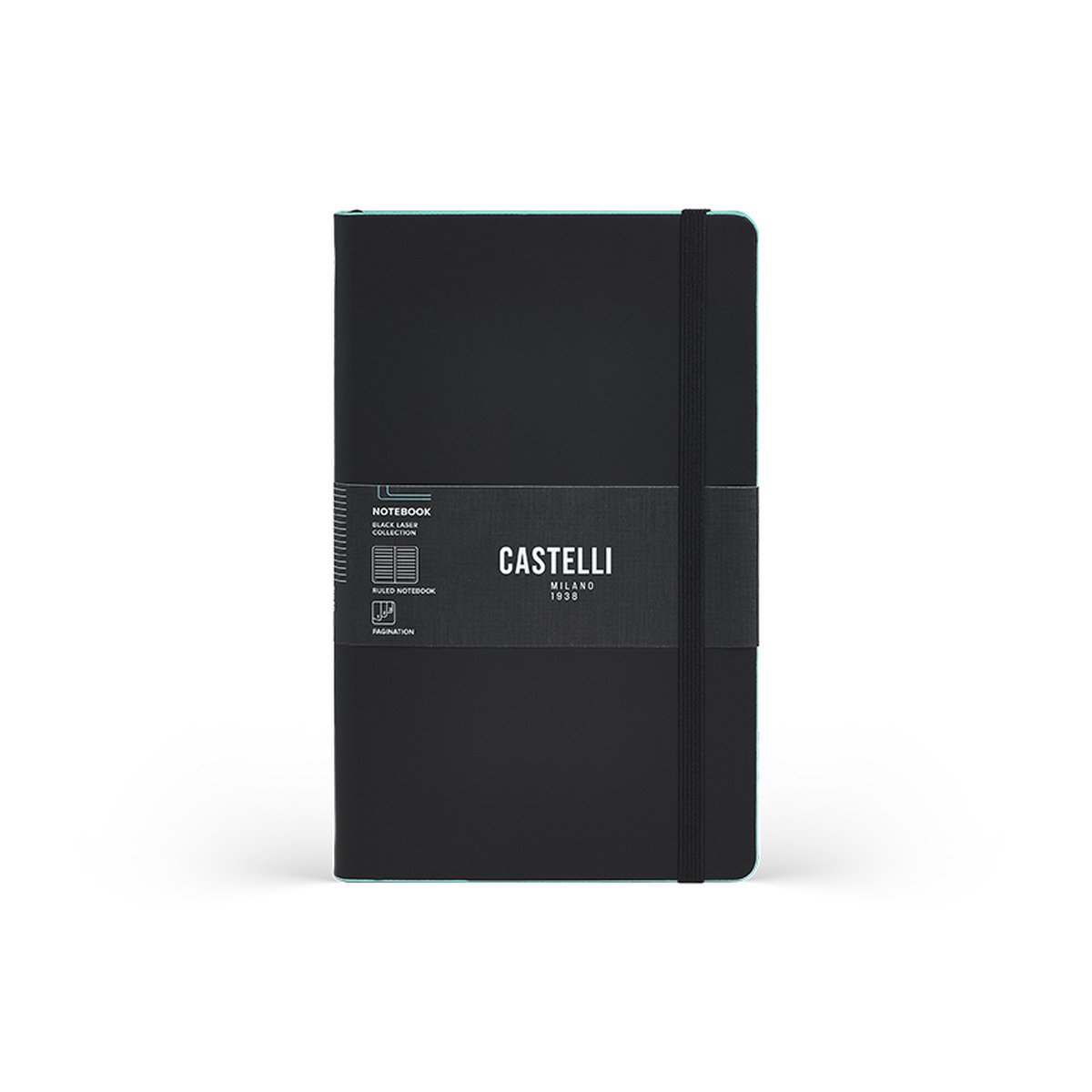 Notitieboek A5 Castelli Milano – 13×21 cm - Zwart - Black Laser / Tiffany – gelinieerd – luxe Italiaans design – Made in Italy