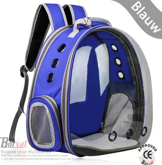 Borvat® Transparent Bubble Backpack for Animaux domestiques - sac de transport - panier de voyage - boîte de transport sac à dos pour chat - L'expérience de voyage ultime pour votre animal de compagnie - Blauw