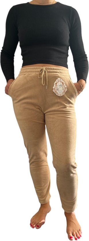 Licht bruin - Dames - Joggingbroek - Maat 36-38 - Lekker warme huisbroek - Fleece - Teddy - Thermo - Pyjama