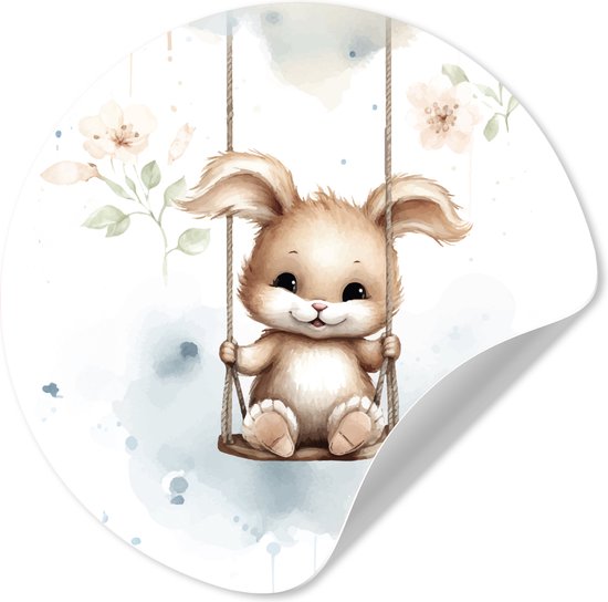 WallCircle® - Papier peint cercle 80x80 cm - Stickers muraux Lapin - Bébé animal - Enfants - Cercle mural - Accessoires chambre enfant - Décoration chambre bébé - Cercle mural autocollant