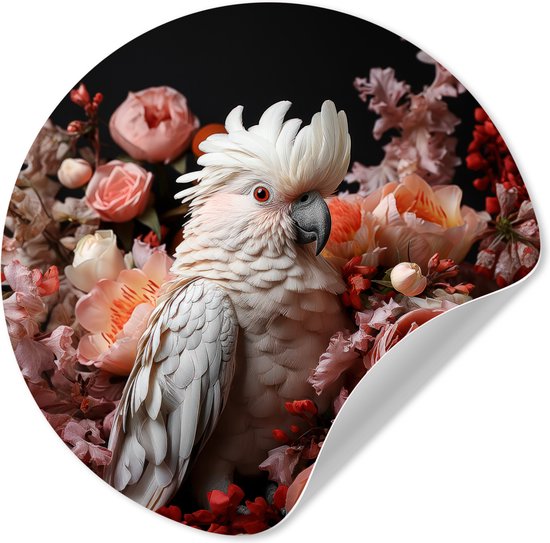 WallCircle® - Behangcirkel 100x100 cm - Muurstickers Kaketoe - Dier - Natuur - Botanisch - Bloemen - Roze - Muurcirkel woonkamer - Wandcirkel slaapkamer - Kamer decoratie zelfklevend - Muurdecoratie accessoires XXL
