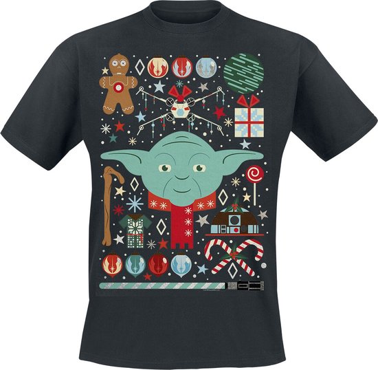 Star Wars Christmas Yoda Heren T-shirt - zwart - L