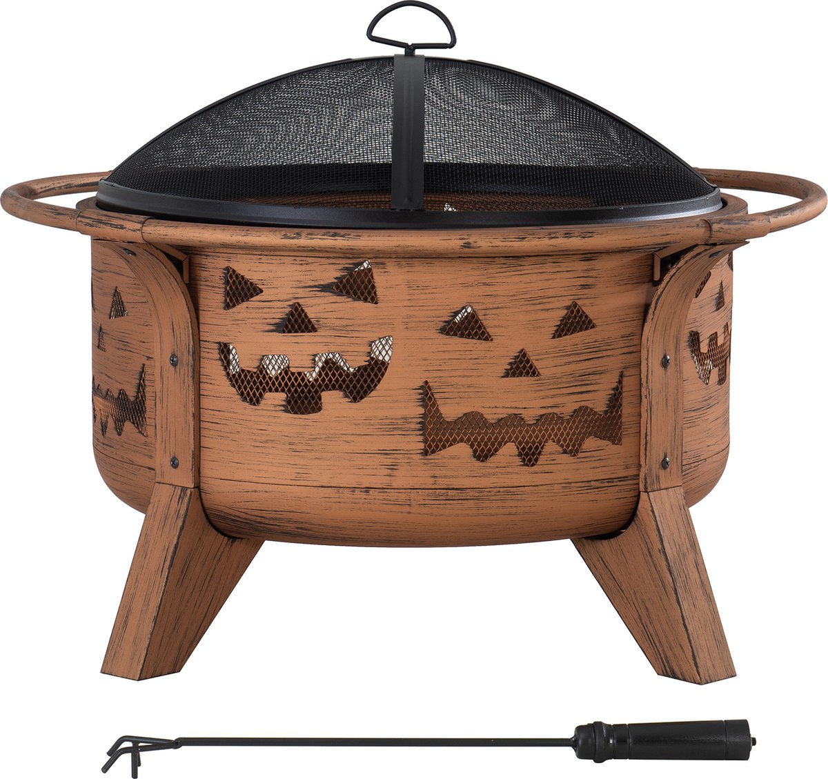 Vuurkorf Halloween stijl Ø76cm met afneembaar rooster en vuurhaak