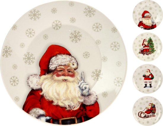 Assiettes de Noël - Assiettes à Petit-Déjeuner - 20,5 CM - Motifs Père Noël & Sapin de Noël