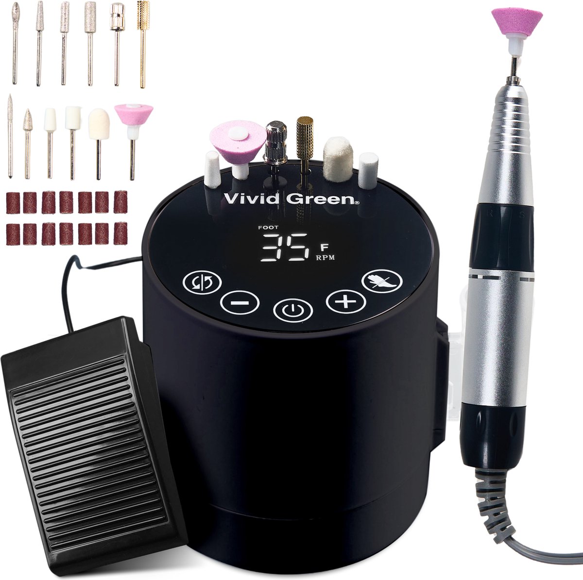 Elektrische Nagelvijl - Nagelfrees Complete Set 35000 RPM - Manicure & Pedicure - Zwart - Vivid Green op Prijzenvolger.com