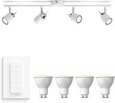 Philips Hue Meranti Opbouwspot (Wit) - Warm tot Koelwit Licht - Incl. Hue Dimmer Switch - Plafondspot met 4 Lichtpunten - GU10 - Hue White Ambiance