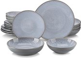 Bol.com Serviesset - Serviessets - Serviesset 8 persoons - Grijs Reliëf - Porselein - 32-Delig Servies - Dinerbord - Dessertbord... aanbieding