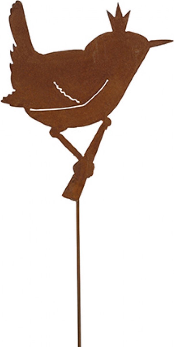 Metalen Plug in Vogel Winterkoninkje - Wren - 60cm - Roest - Cortenstaal - Tuinstekers - Tuindecoratie