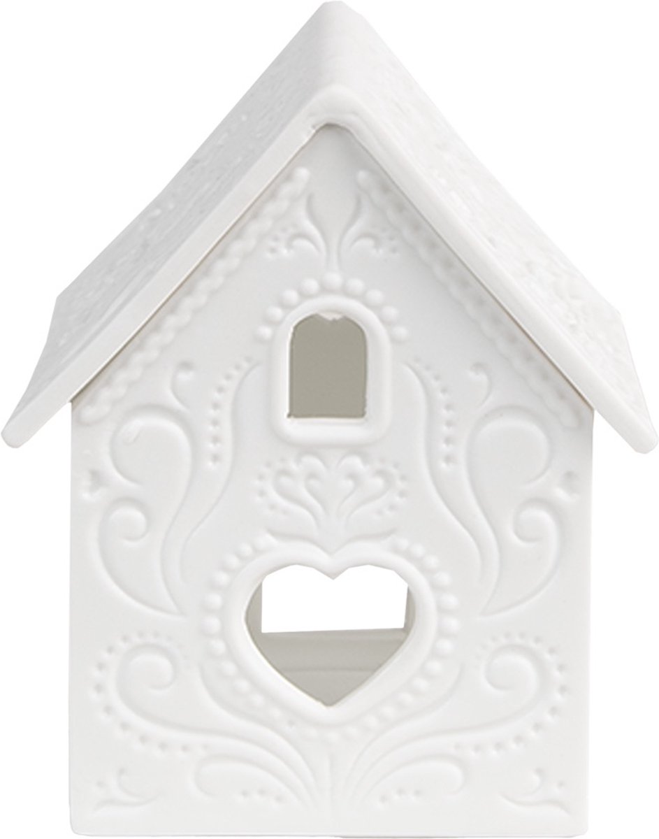 Clayre & Eef Waxinelichthouder Huis 7x8x9 cm Wit Porselein