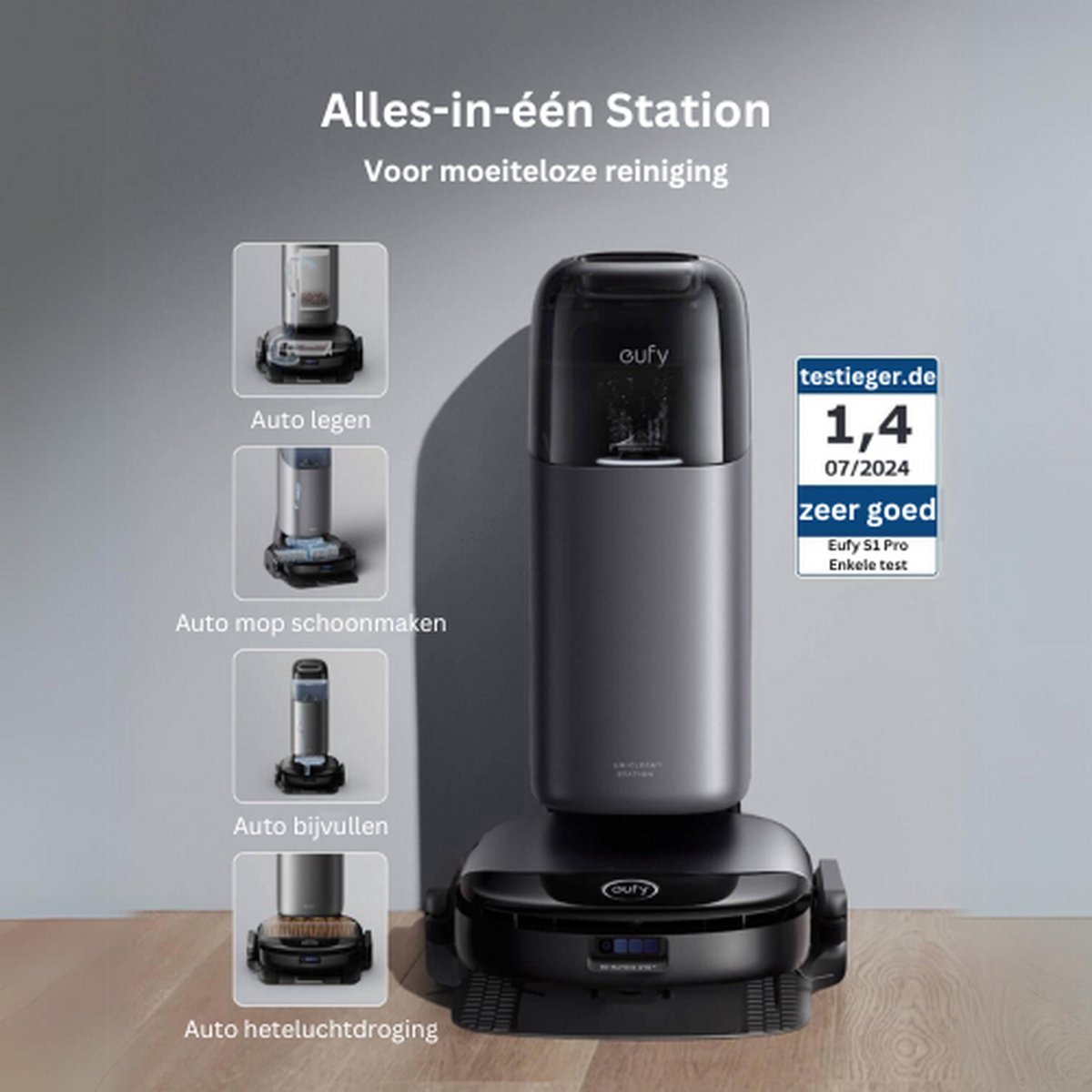 eufy S1 Pro robotstofzuiger met alles-in-één station en dweilfunctie, zelfreinigend met ALWAYS CLEAN MOP™ & Eco Clean Ozon™, 8.000Pa zuigkracht, automatische moplift, intelligente obstakeldetectie — afbeelding 5
