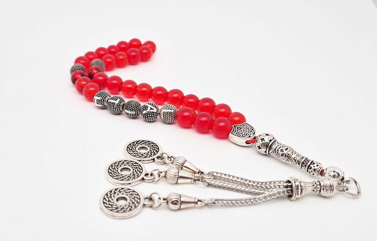 Handgemaakte naam tasbih 33 Kralen Natuursteen “ Rode kwarts” - met metaal tassel “Omarmen"- Met je naam of de naam van uw geliefde- 8 mm diameter van de korrel