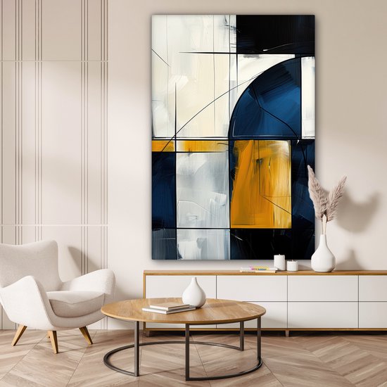 Peinture sur toile 120x180 cm - Décoration murale Abstrait - Formes - Or - Blauw - Géométrique - Décoration murale murale salon - Décoration chambre - Accessoires de chambre - Peintures