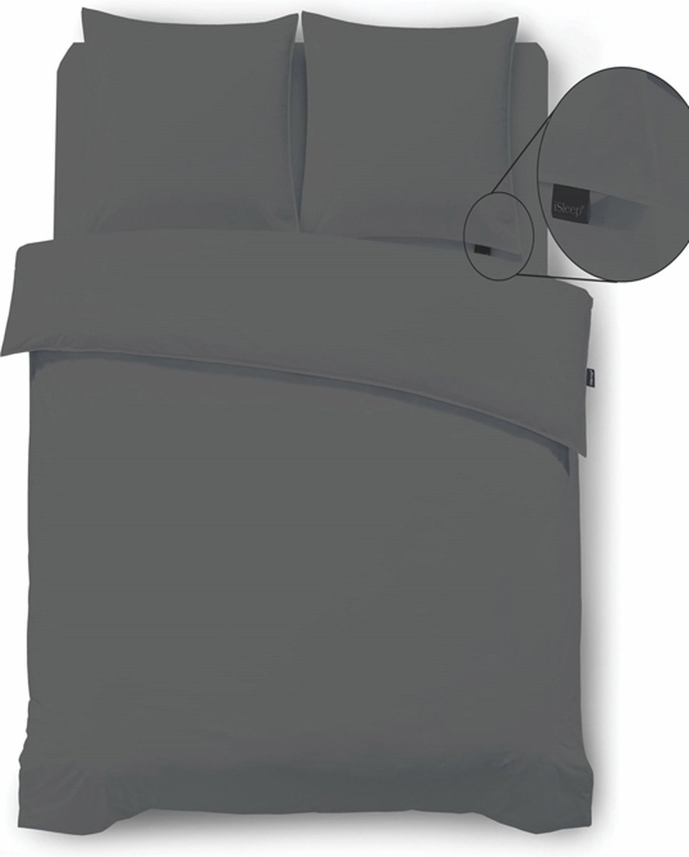 iSleep Dekbedovertrek Perkal - Eenpersoons - 140x200/220 cm - Antraciet