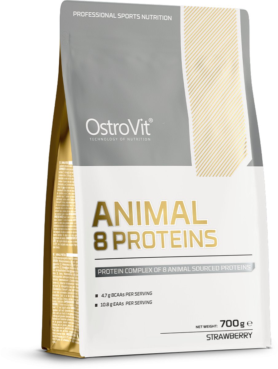 Goedkoopste Animal 8 Proteins - 700 g Strawberry Smaak - OstroVit - 8 Dieren Eiwitten Poeder - Carnivore Diet - No added sugar - Natural - Laboratory-confirmed quality!