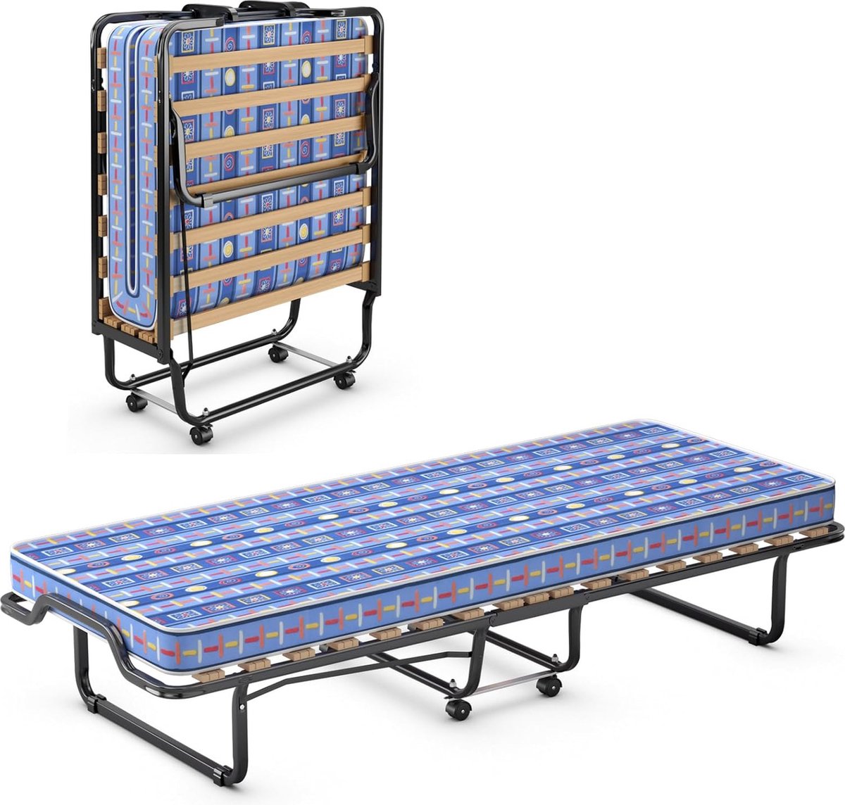 GranMaison Vouwbed - Opklapbed - Logeerbed - Zetelbed - Veldbed - Kampeerbed - Logeermatras - 1 persoons - Metalen frame Zwart