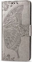 Coque adaptée pour iPhone 16 Plus - Bookcase - Porte-cartes - Portefeuille - Motif papillon - Simili cuir - Grijs
