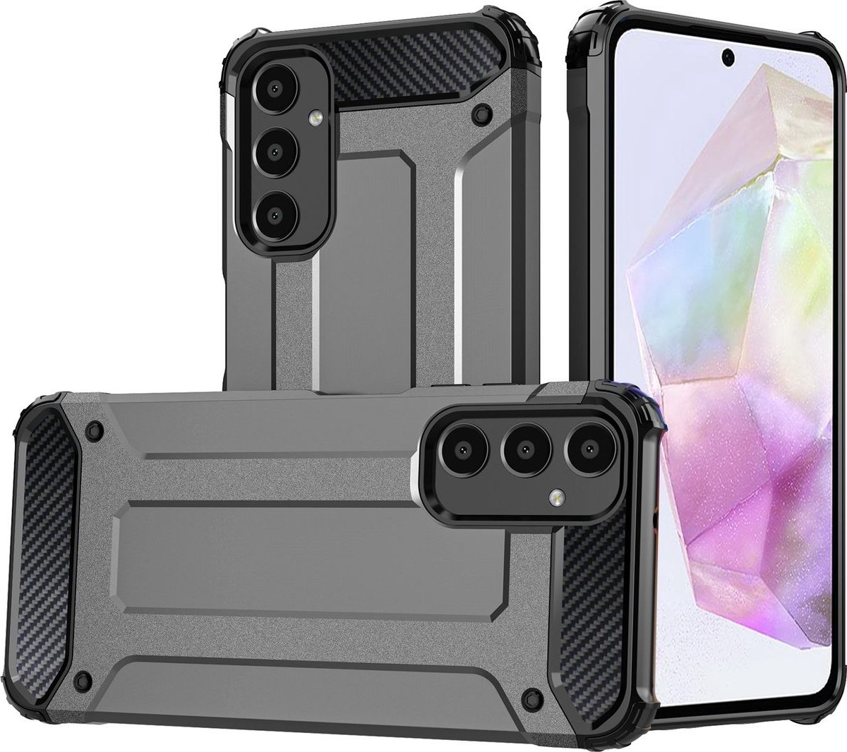 Mobigear Hoesje geschikt voor Samsung Galaxy A35 Telefoonhoesje Hardcase | Mobigear Outdoor Backcover Shockproof | Schokbestendig Galaxy A35 Telefoonhoesje | Anti Shock Proof - Grijs