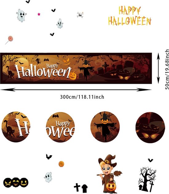 Décoration d'Halloween Solacis - Autocollant de fenêtre - Décoration d'Halloween - Horreur - Effrayant - Must pour Halloween !