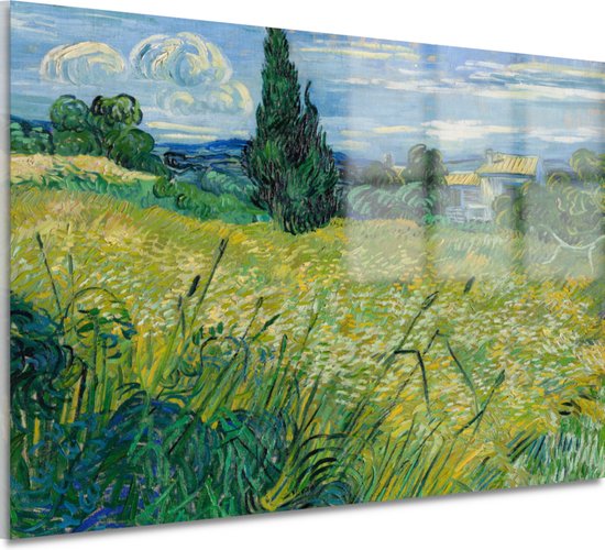 Champ de blé vert avec cyprès - Peinture sur verre de Vincent van Gogh - Peinture sur verre paysage - Peinture sur verre Nature - Peinture rurale - Peintures plexiglas - Décoration murale verre acrylique 75x50 cm