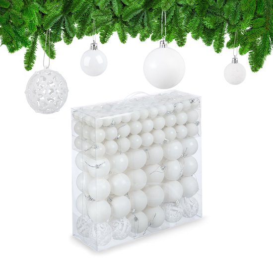 kerstballen - set van 150 - mat - glanzend - glitters - plastic - ∅ 3, 4, 6 cm - wit