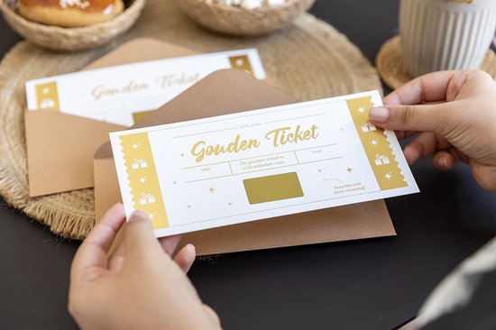 2 stuks gouden ticket cadeaubon om zelf in te vullen met krasstickers, om zelf te krassen, gouden ticketset, kraskaarten om zelf te beschrijven, verjaardagskaart, reiscadeaus voor vriendin