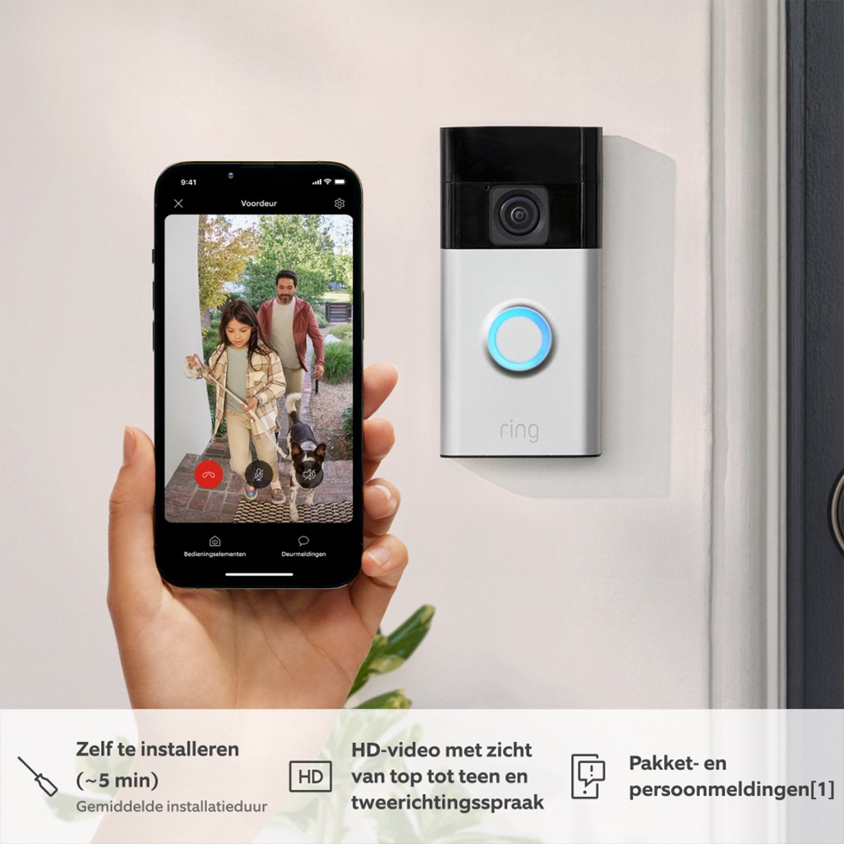 Afbeelding 3 van Ring Battery Video Doorbell - Draadloos - 1440p HD-video - Zilver