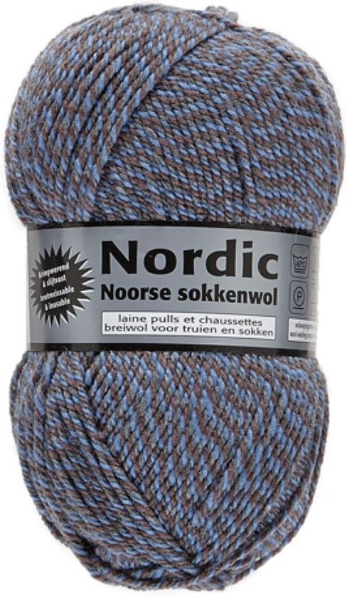 Nordic Noorse Sokkenwol - Lammy Yarns - Nordic - Kleur 007 - Blauw/Bruin/Grijs