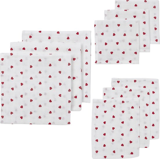 Meyco Baby Sweet Heart starterset - 9-pack - hydrofiel - red