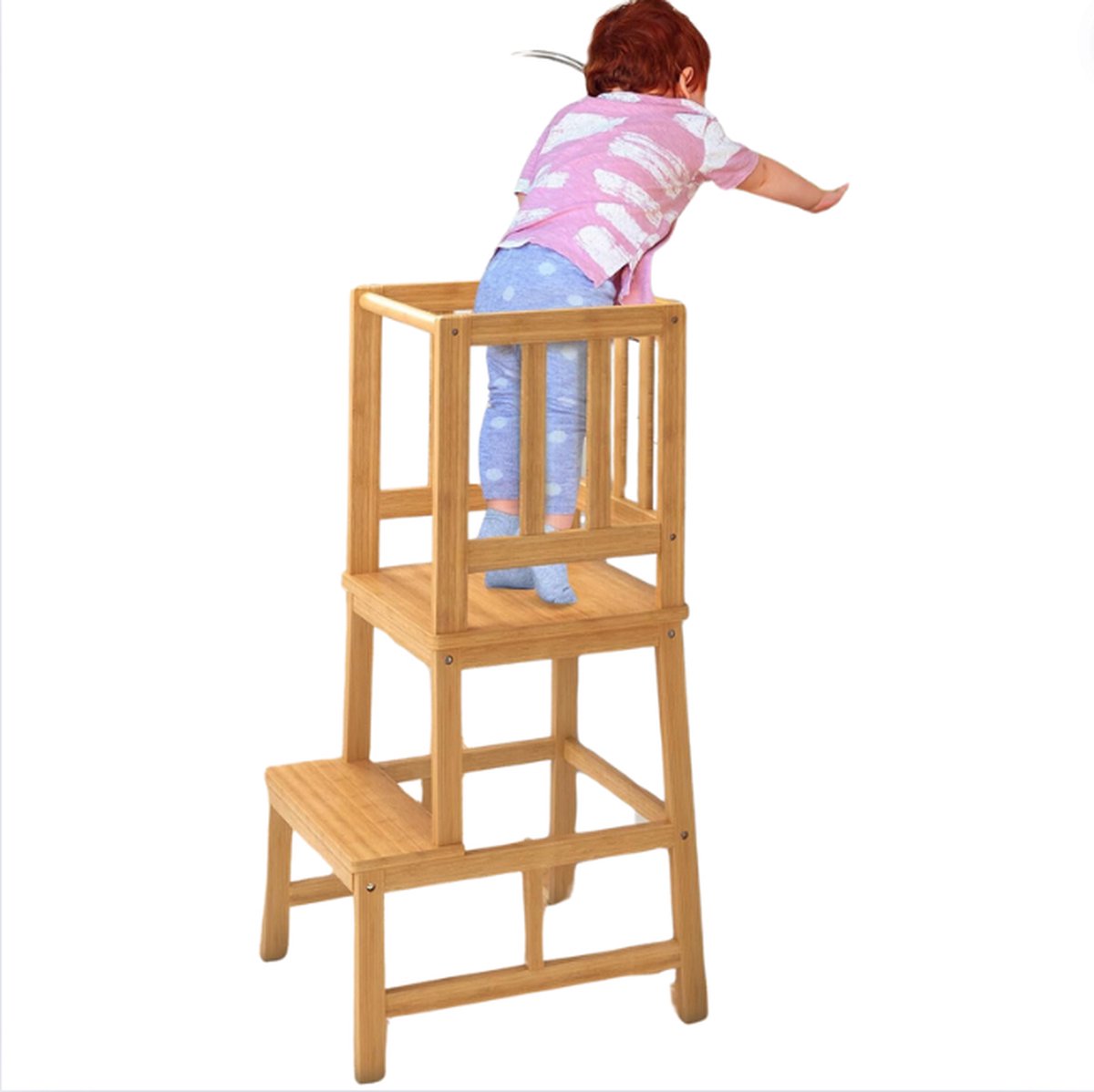 Leertoren Keukenhulp - Learning Tower Veiligheid Met 4-zijdige Reling - Keukentoren Met Natuurlijk Bamboe - 1 Jaar+