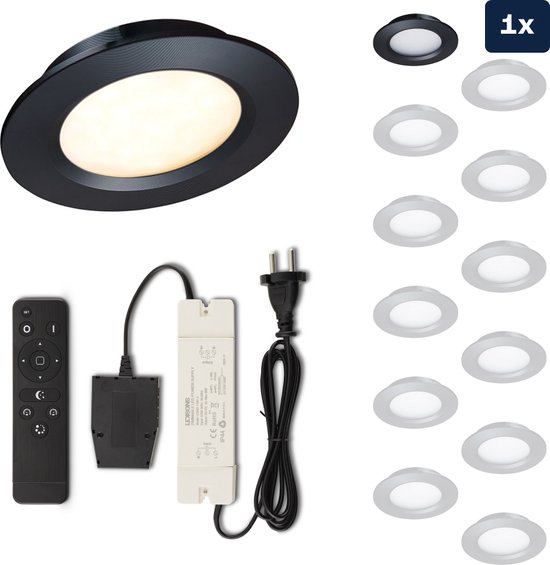 Foto: Ledisons modena set met zwarte led inbouwspot en afstandsbediening dimbaar 3 jaar garantie 2700k extra warm wit 200 lumen 3w ip44