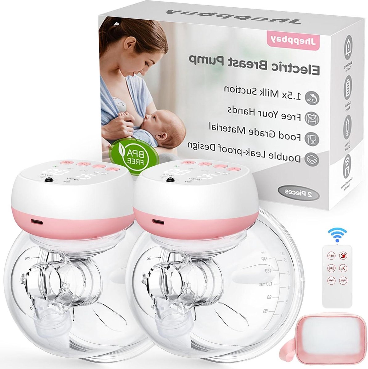 Goedkoopste Elektrische Borstkolf Draagbaar Handsfree en Geluidsarm - Pijnvrij - BPA-vrije Siliconen - Bloem Blad Instelbaar - 3 Modi 12 Standen Borstpomp met Afstandsbediening (Roze Verpakking van - Kleur