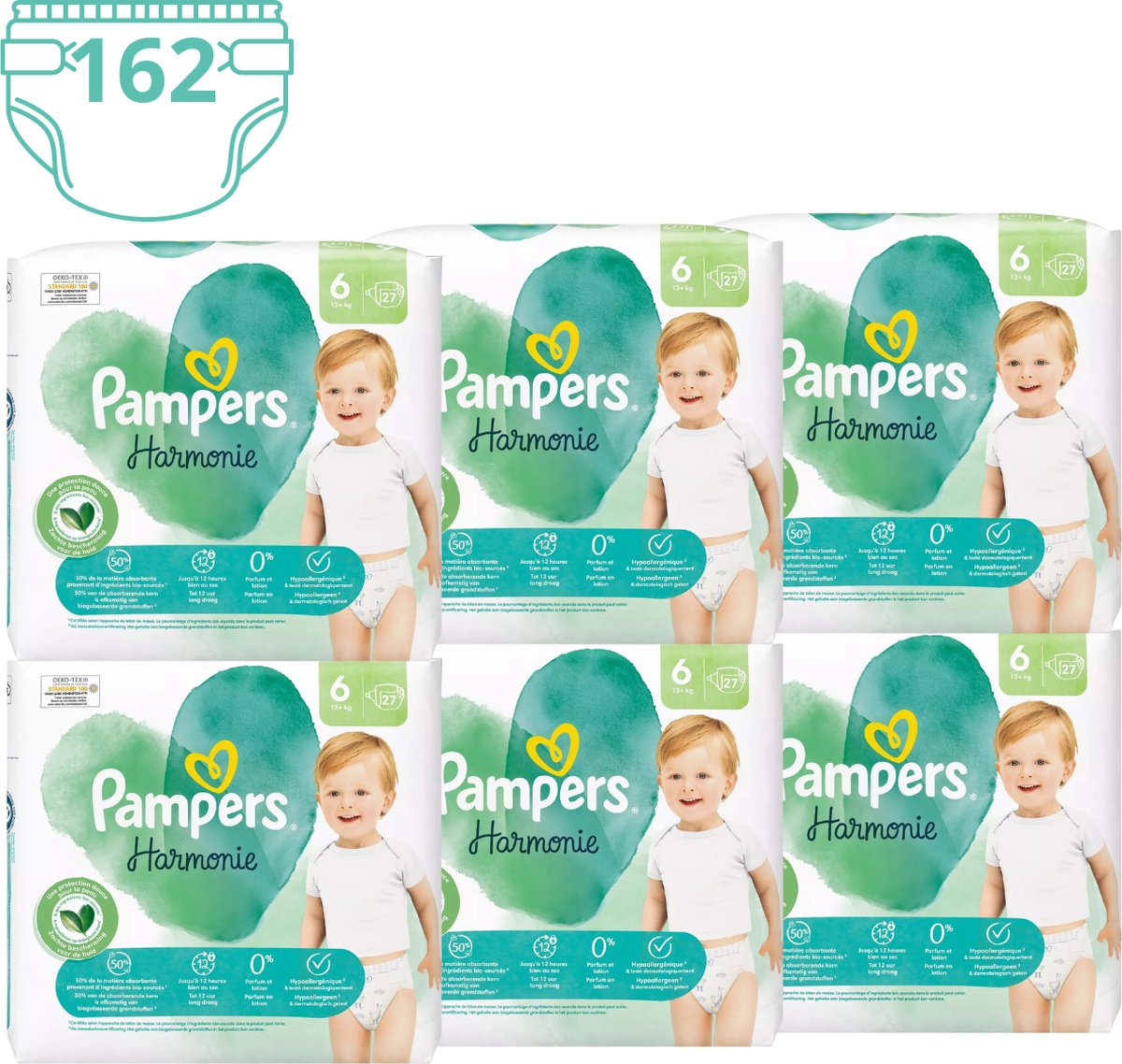 Pampers Harmonie luiers - Maat 6 (13+KG) - 162 luiers