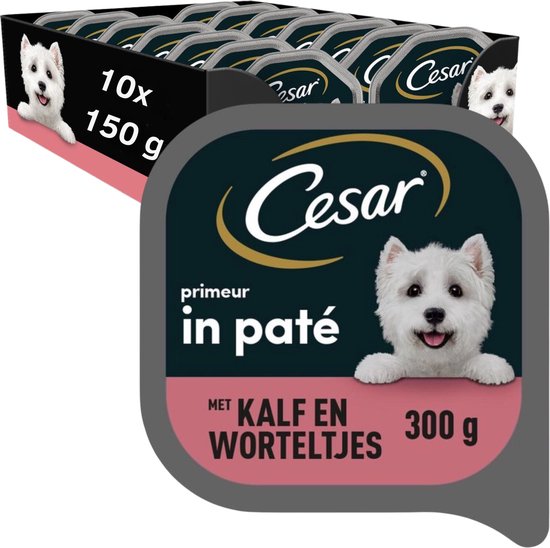 Cesar Primeur Paté Honden Natvoer - Kalf & Worteltjes - 10 x 300 gr