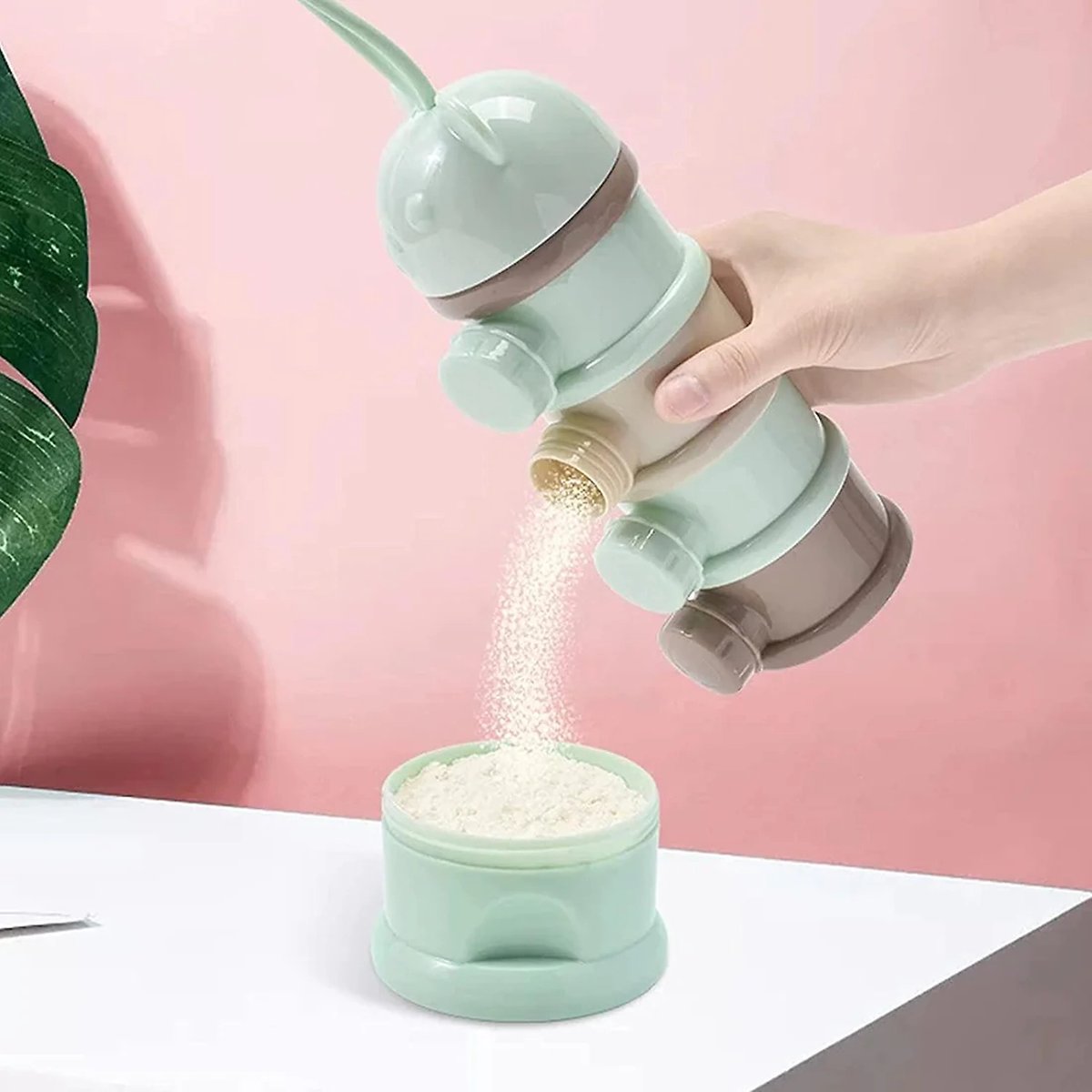 Goedkoopste Baby - Melkpoeder toren -Mintgroen - BPA Vrij - Dispenser - Kraamcadeau - 4 verdiepingen - Reis box - Doseerbakje