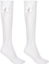 Haus Huberts Oktoberfest Kniekousen Dames - Met Strik - Wit - Tiroler Kousen - Oktoberfest Dames - Maat 35-38