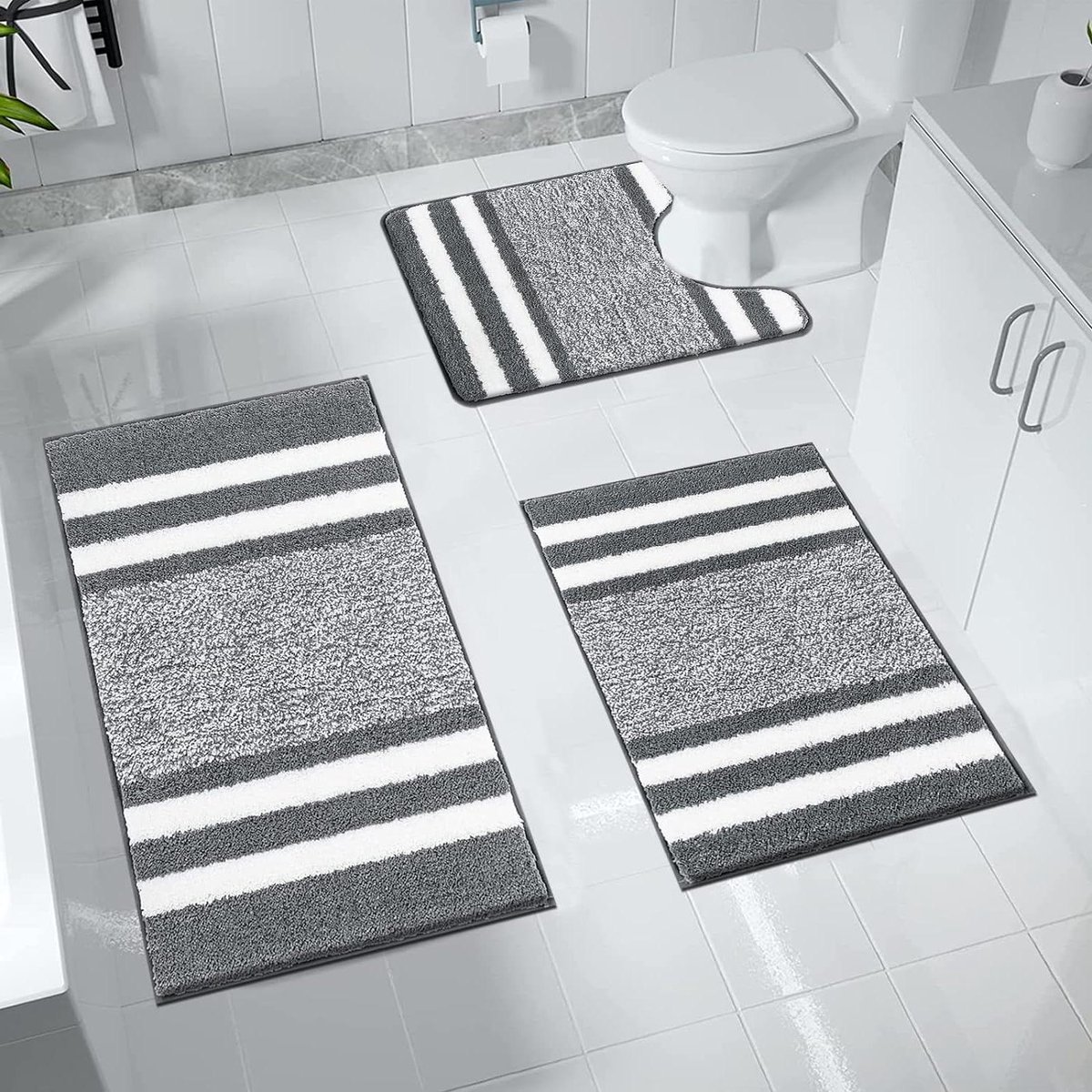 Luxe Badmat En Voetstuk Mat Set - Super Zachte Microfiber - Fluffy Badkamer Tapijt - Machine Wasbaar - Absorberende Douche Tapijten - Badkamer