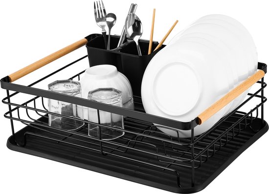 Behave Égouttoir à vaisselle avec égouttoir – Égouttoir à vaisselle – Avec porte-couverts – Gain de place – Zwart