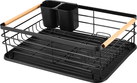 Behave Égouttoir à vaisselle avec égouttoir – Égouttoir à vaisselle – Avec porte-couverts – Gain de place – Zwart