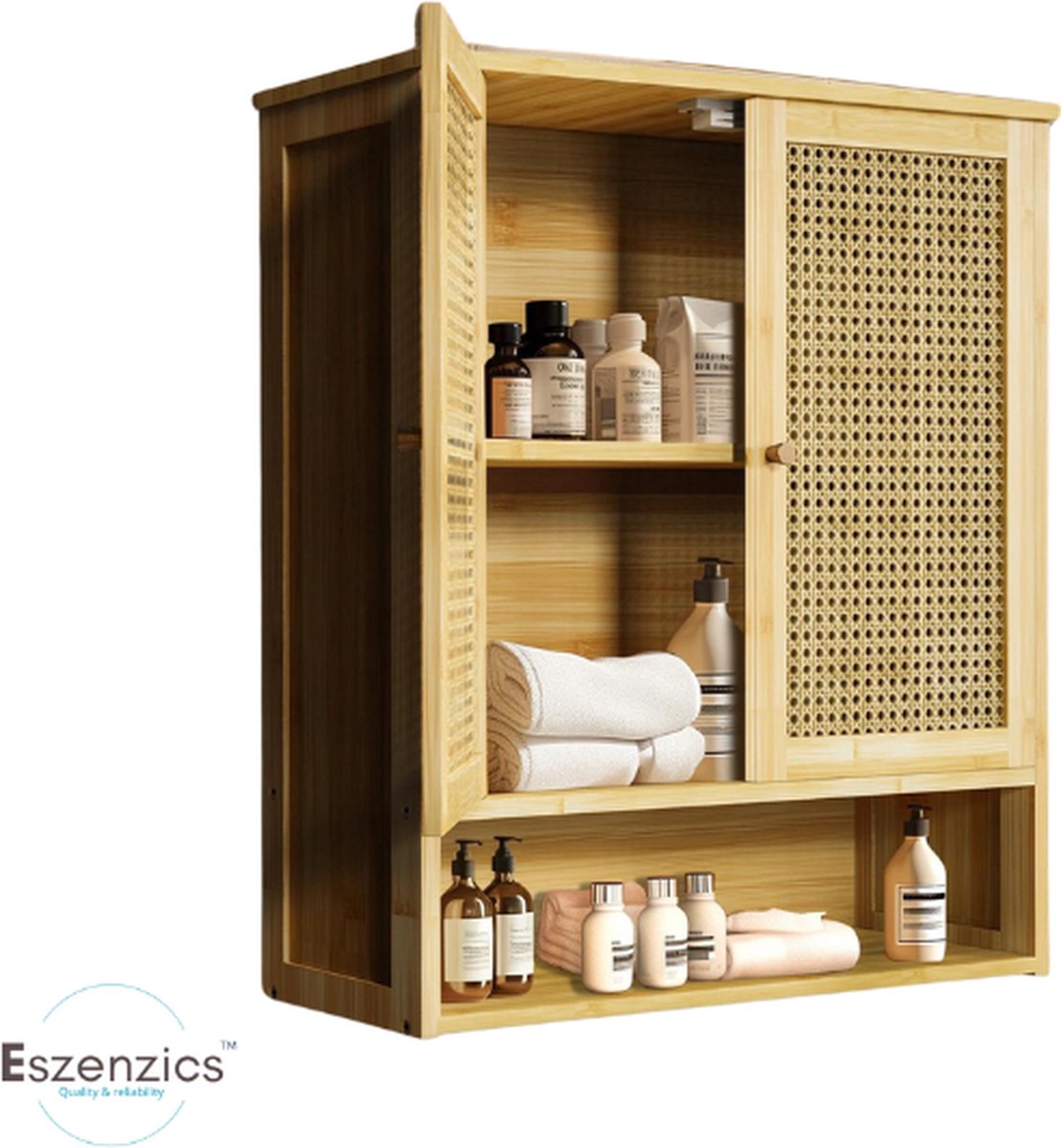 Eszenzics™ Bamboe Wandkast- Duurzaam - 2 Deurs met schap - Multifunctioneel - Wastafelkast