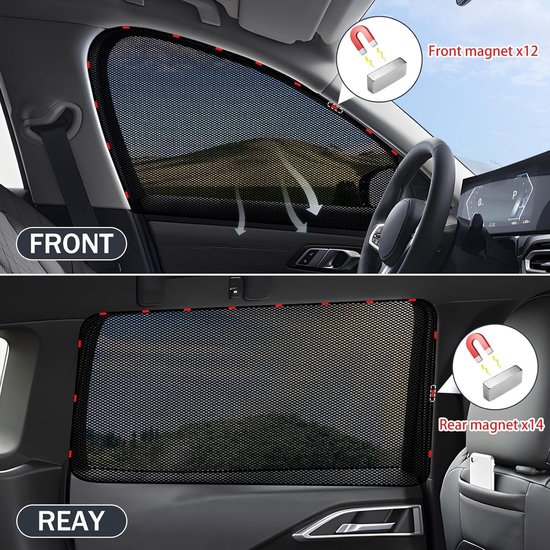 Zonwering auto baby - 4 stuks magnetische autoruiten zonwering - kinderen raam verduistering - inkijkbescherming zijruitgordijn - hittebescherming - uv-bescherming - auto-accessoires zonnescherm auto baby van DRESHOW — afbeelding 4