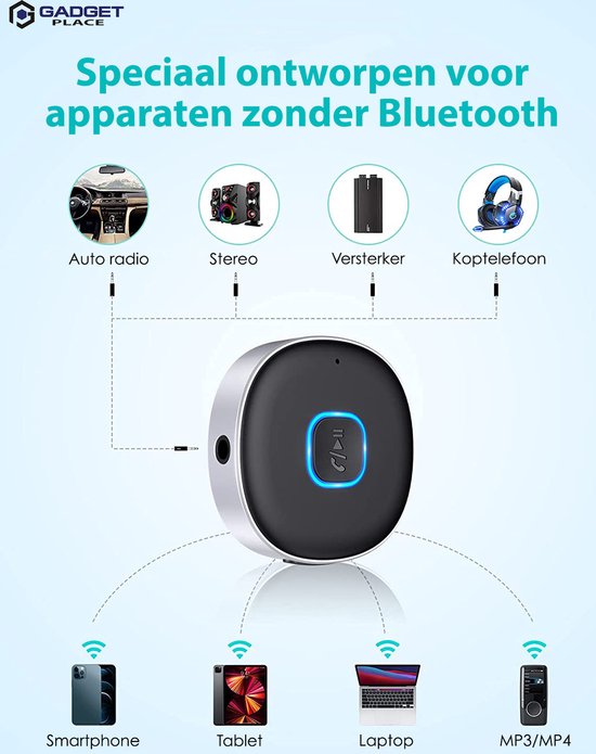 Gadgetplace Bluetooth Receiver Incl. 3.5MM AUX - BT 5.0 - Bluetooth Ontvanger - Handsfree Bellen - Bluetooth Audio Receiver - Bluetooth via AUX van Gadgetplace — afbeelding 4
