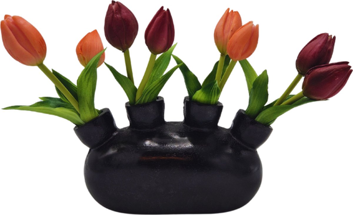 Deco4yourhome® - Vaas - Flower - Tulpenvaas - Vensterbank vaas - Zwart - Black - 22cm