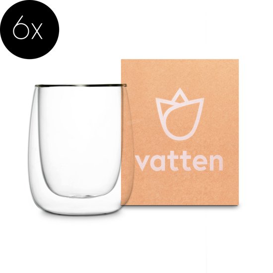 Vatten® - Dubbelwandige Glazen - 6 Stuks - 250ml - Recht | Strak - Koffieglazen - Cappuccino Glazen - Theeglazen