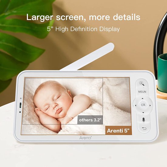 Arenti AINanny - Baby Monitor - Wifi Babyfoon met 5 inch scherm - Ultra HD 2K Resolutie - Slaapliedjes - Alexa & Google