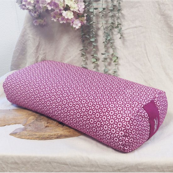 Om Namaste Design Yogabolster Ovale Bolster voor Yoga - Ovaal Design - Roze & Paars - Pink Flower van Om Namaste Design — afbeelding 4