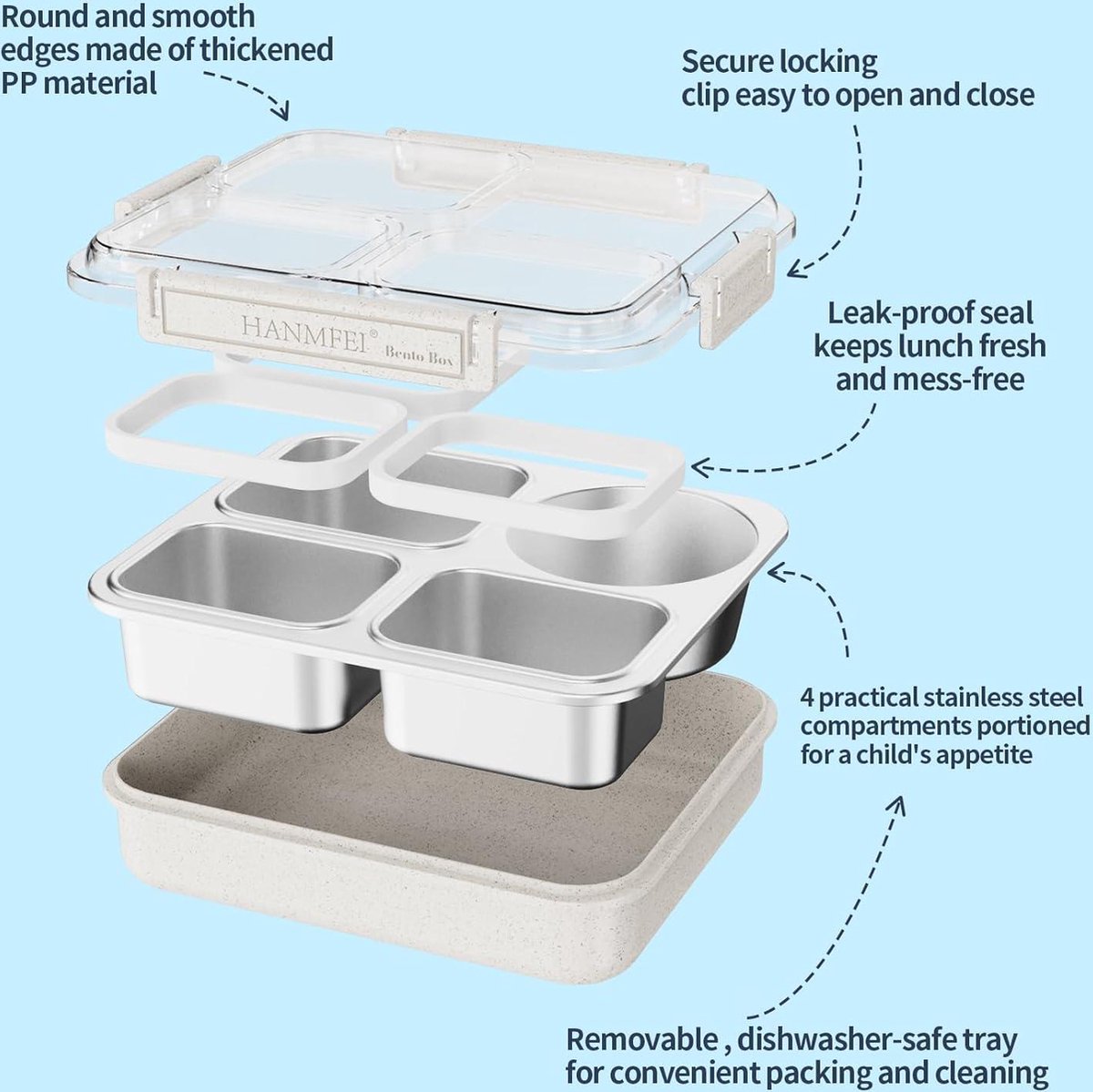 Famanu - 3 Stuks 304 Stalen Bentoboxen - Premium Broodtrommel Van Roestvrij Staal 2400 Ml 1400 Ml En 850 Ml Met Afscheiding Stapelbaar Voor Lunchbrood Salade En Restmaaltijden