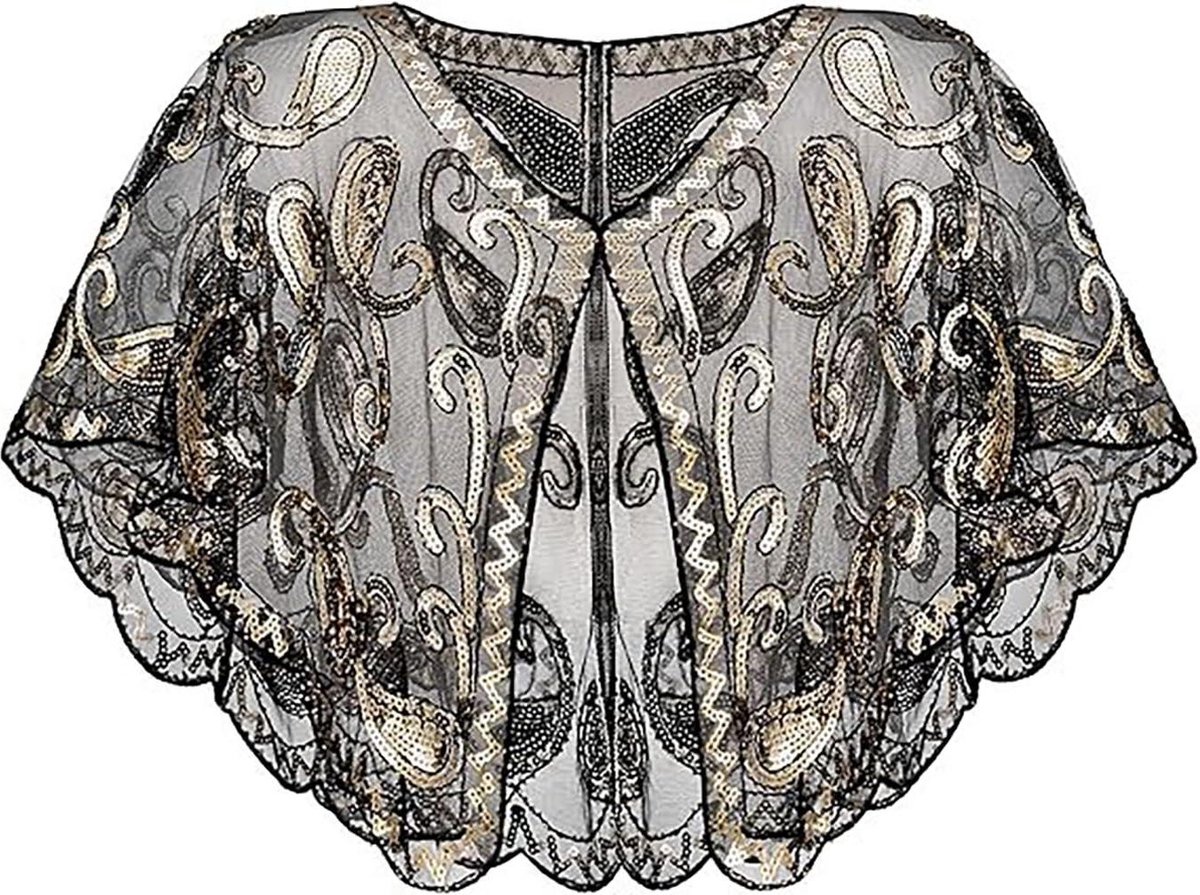 StarTreene Dames bruiloft feest sjaal avond cape kralen pailletten deco jaren 1920 stijl flapper cover up, Abrikoos, one size