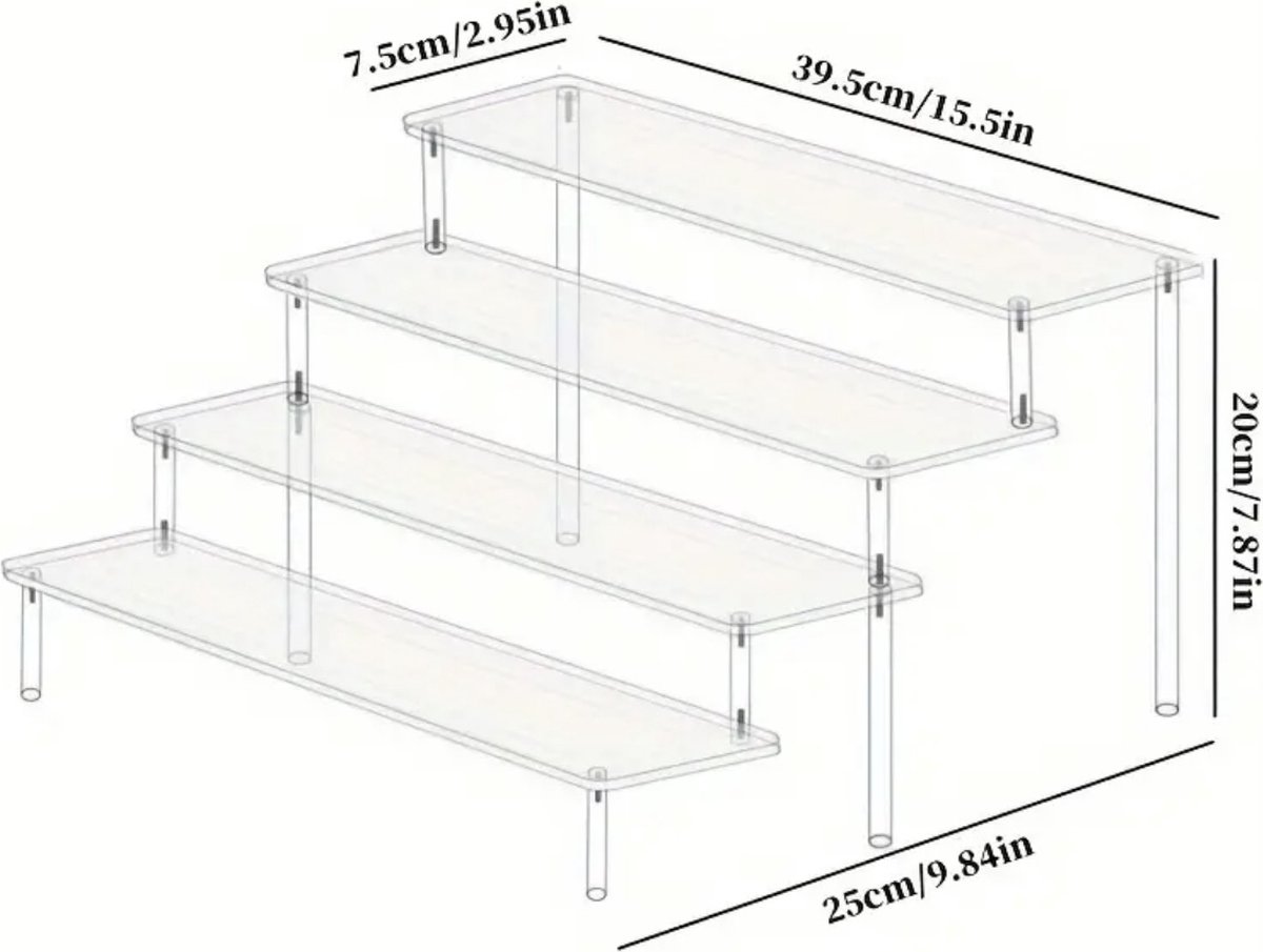 Flavers - make up organizer ,40 cm display riser rek, 4-traps acryl riser displaystandaard ,transparante acryl organizer, tafelrek voor make-uptafel, cupcake, parfum, skincare, cosmetica, sieradenstandaard, display standaard, presentatie standaard,