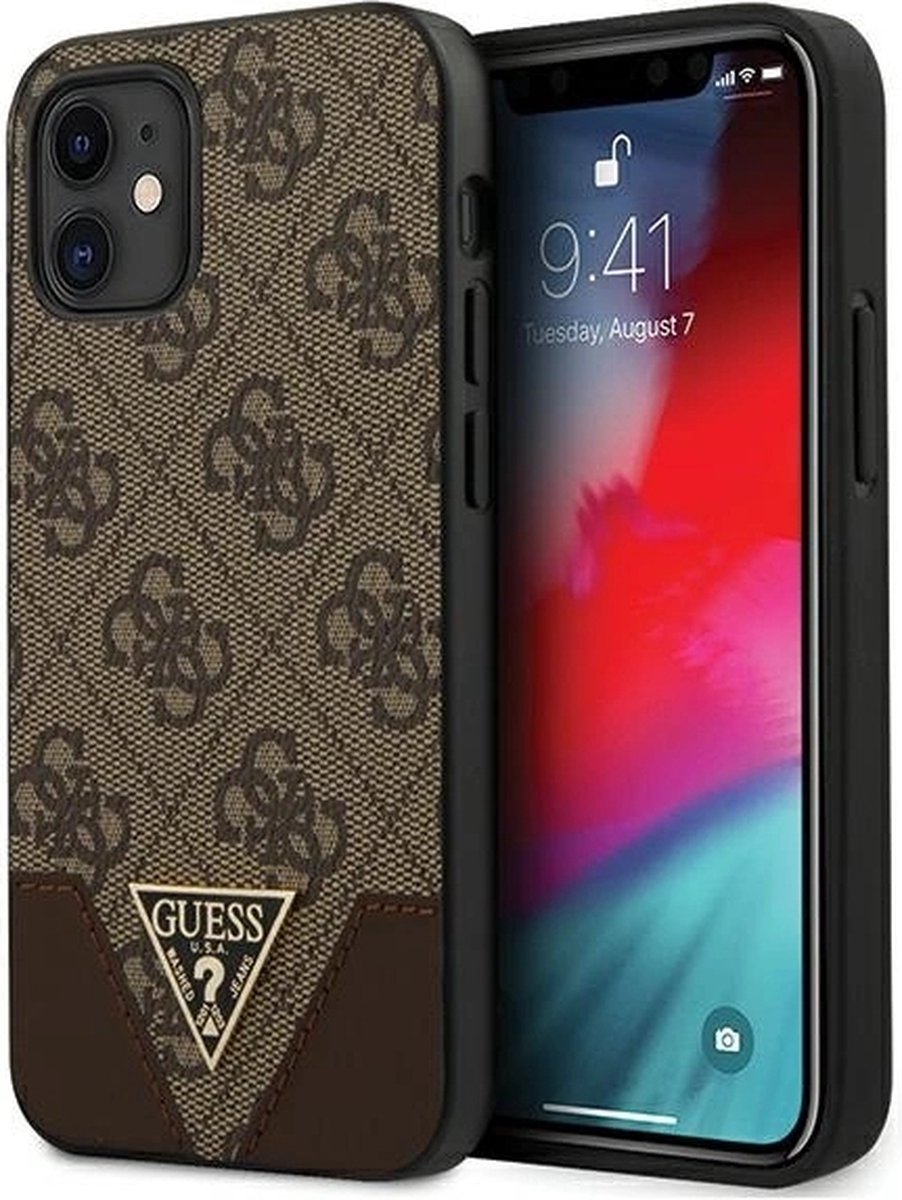 iPhone 12 Mini Backcase hoesje - Guess - Effen Bruin - Kunstleer