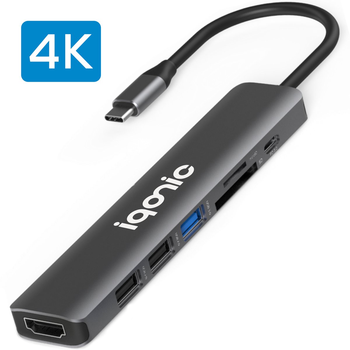 Hub USB-C 6-en-1 Tymyp - HDMI 4K, Charge 100W PD, 2 Ports USB 3.0, Lecteur SD/TF - Compatible MacBook, Surface, Dell, Lenovo